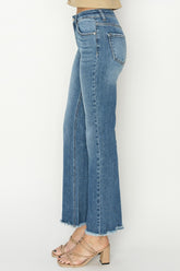 RISEN Mid-Rise Frayed Hem Bootcut Jeans - Trendy & Comfortable Denim